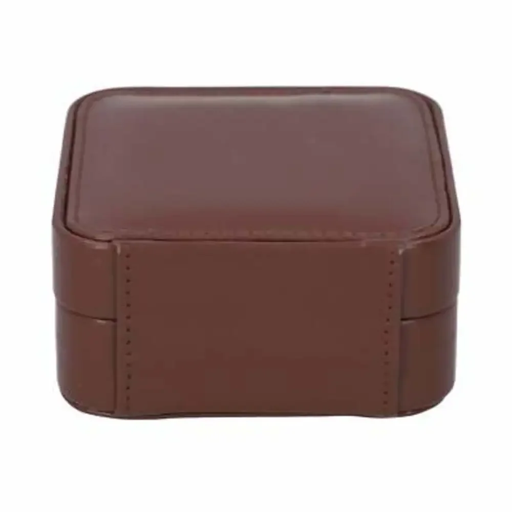 Brown Faux Leather LED Light Travel Jewelry Box with Latch Clasp & Mirror